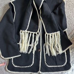 Black contrast drop shoulder suede jacket with matching scarf